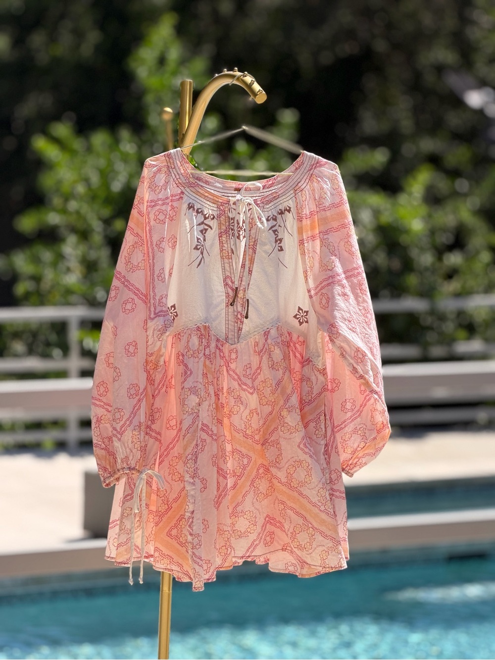 Free People Pink & Peach Boho Long Sleeve Babydoll Dress